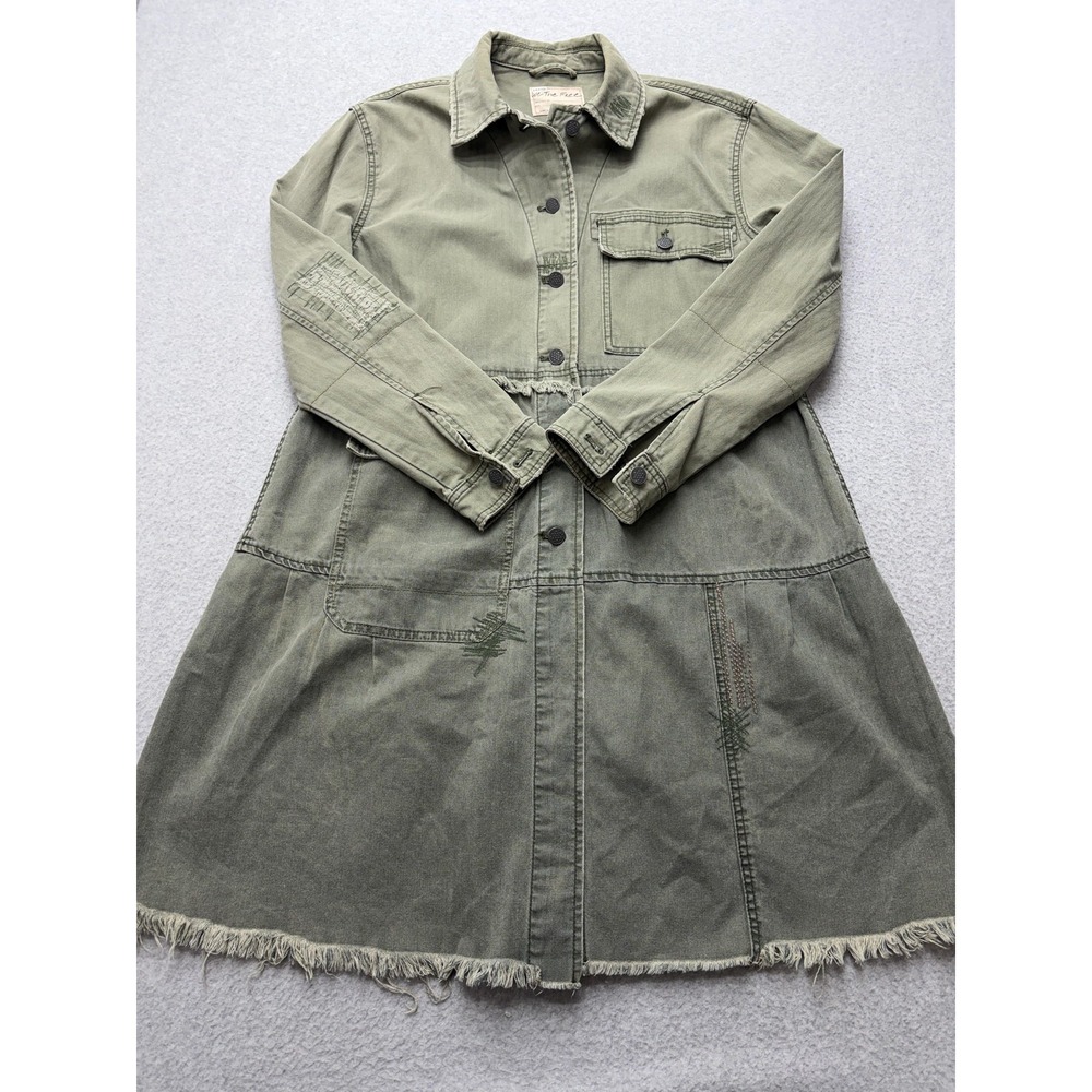 We The Free Jacket Womens S Green Long Utility Military Coat Distressed Patchwor - Picture 14 of 16